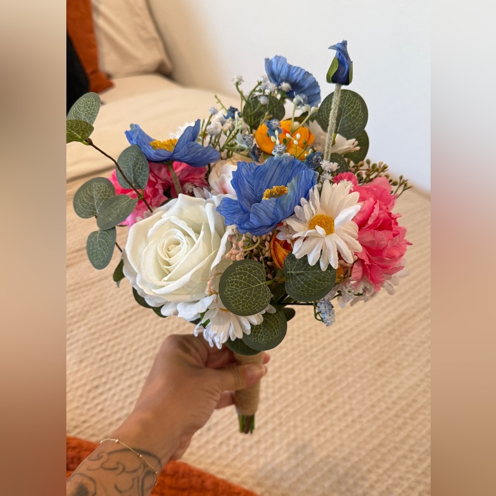 Colorful Faux Floral Bouquet & Boutonnière